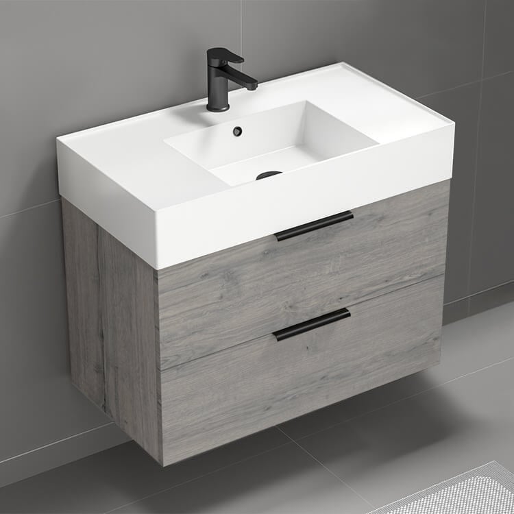 Bathroom Vanity Wall Mounted Bathroom Vanity, 32 Inch, Modern, Grey Oak Nameeks DERIN490